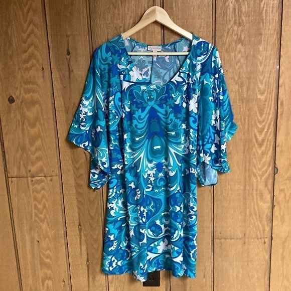 Dress by Dress Barn flowy, teal, and turquoise blue with loose sleeves s… - Picture 1 of 5